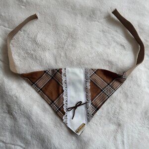 NWT The Love Pup Plaid Dog Bandana, Brown and White with Bow, Size Medium